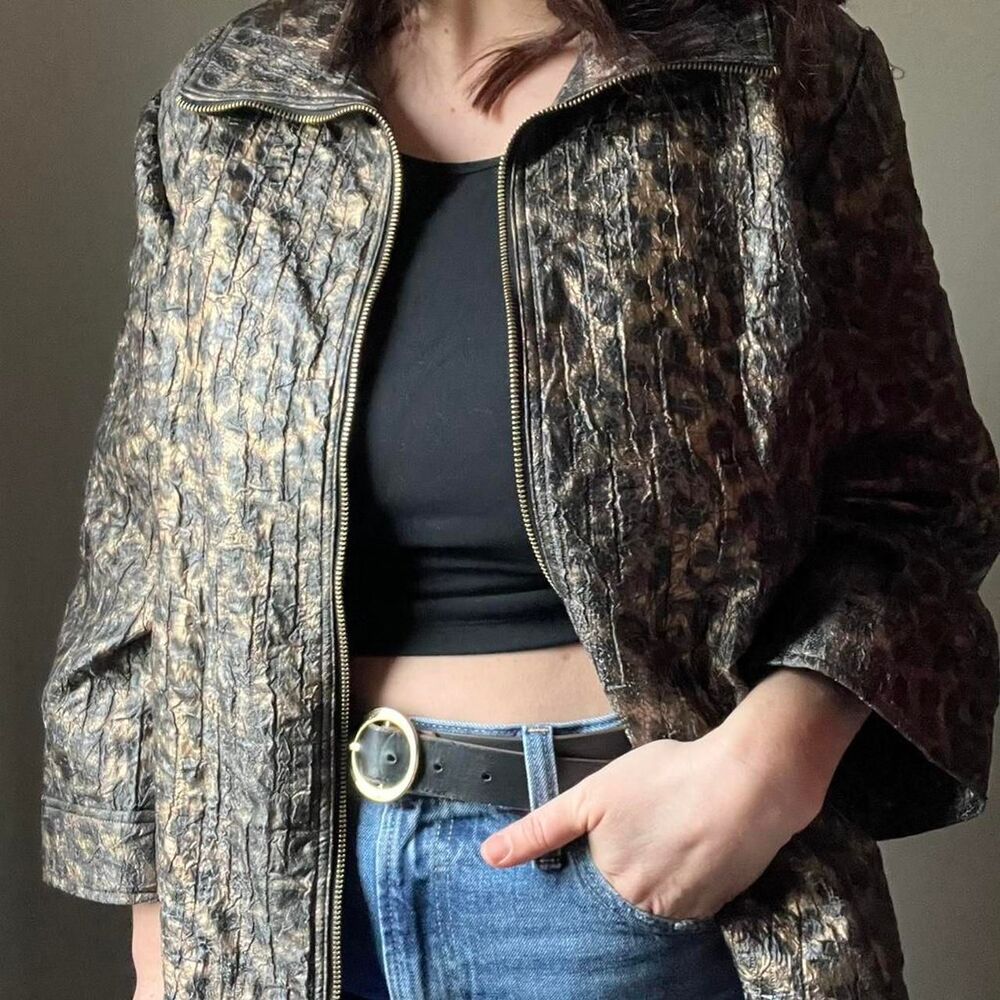 JM Collection Leopard Print Zip‎ Up Jacket Size 18 Retro y2K Statement